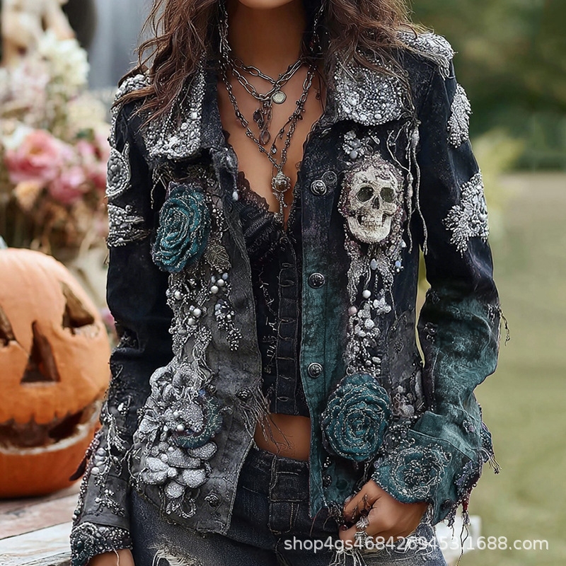 Vintage Fashion Stores - Chaqueta gótica punk con bordado de